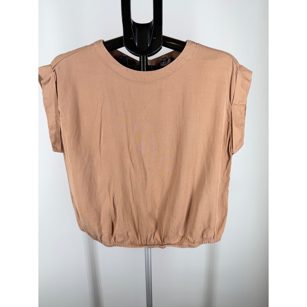 Velvet Heart Los Angeles Tan Tencel Linen Button Back Blouse Top Medium